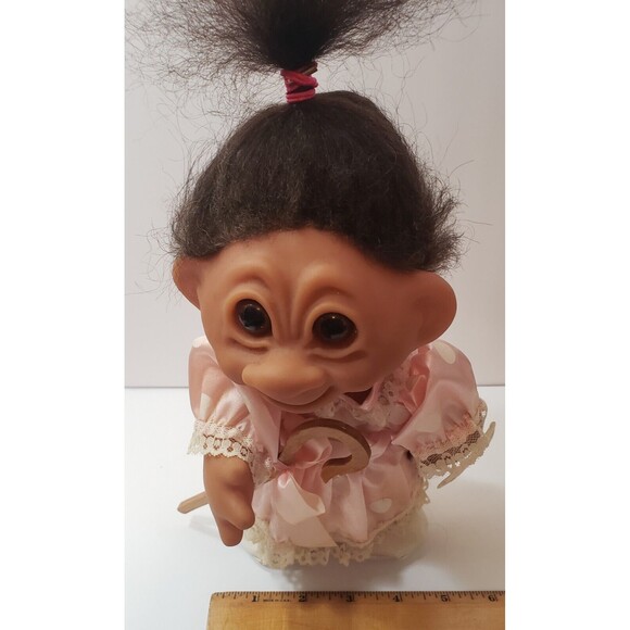 Dam Troll Little Bo Peep Doll Pink White Polka Dot Dress Brown Hair Norfin Tag - Picture 8 of 14
